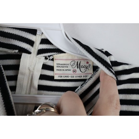 Vtg 70s Macys Womens Medium Striped Half Zip Knit Sleeveless Shirt Black White - Picture 4 of 8